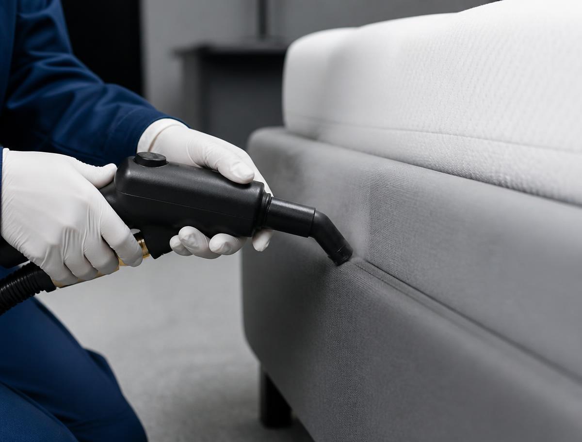 Traitement vapeur appliqué sur le sommier d'un lit